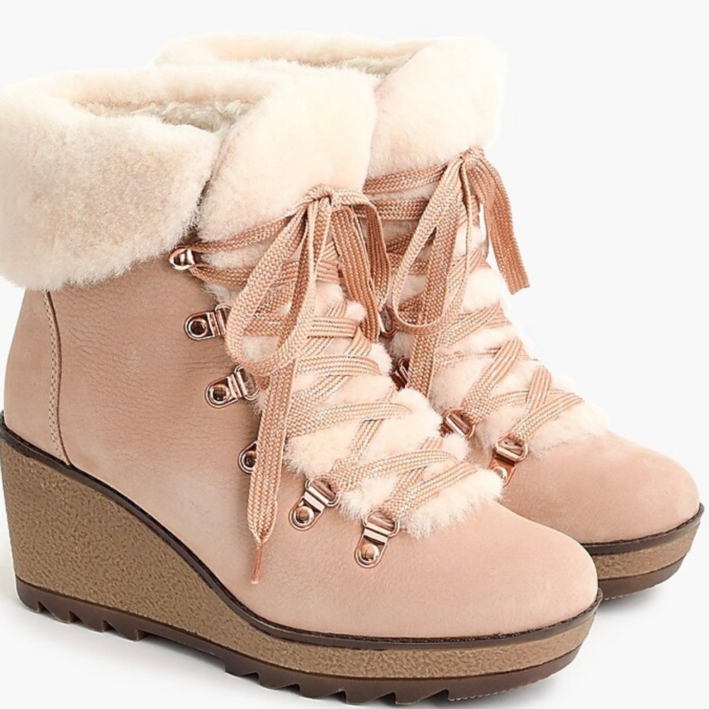 NWOT Jcrew Nordic wedge boots in pale pink size 10